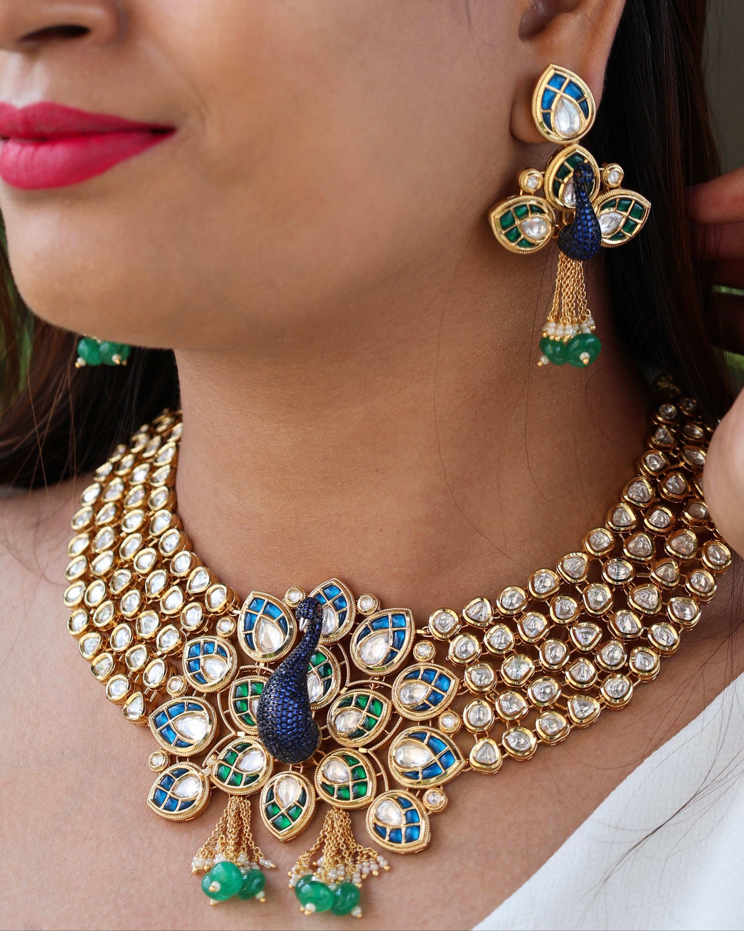 Designer Peacock Set -Premium Kundan Polki